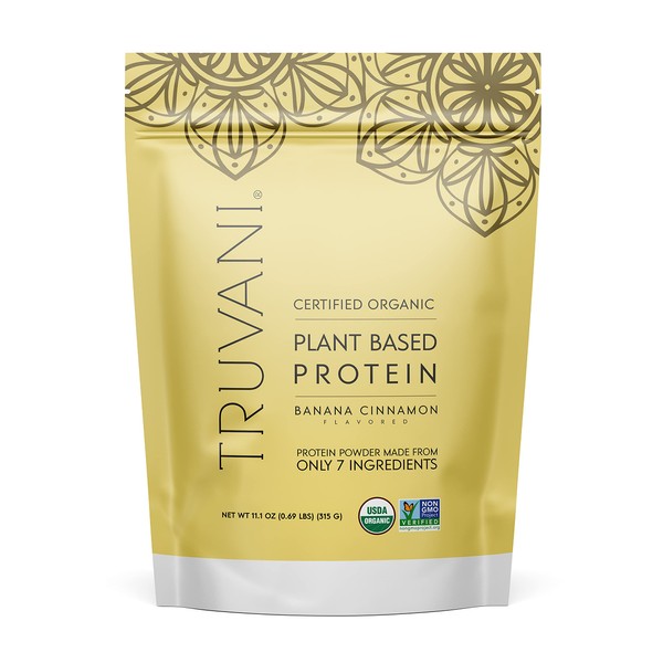 Truvani Organic Vegan Protein Powder Banana Cinnamon - 20g of Plant Based Protein, Organic Protein Powder, Pea Protein for Women and Men, Vegan, Non GMO, Gluten Free, Dairy Free (10 Servings)