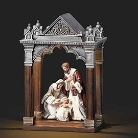 Roman 12.5" Pre-Lit LED Church with Holy Family Nativity Figurine