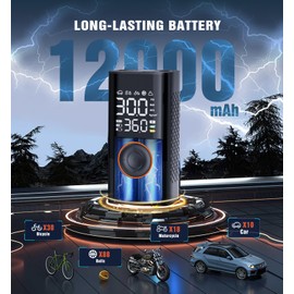 Tyre Inflator Air Compressor, Portable Cordless Tyre Pump with Digital Pressure Gauge 150PSI, Electric Car Air Pump Auto Shutoff with LED Light for Car Motorcycle Bicycle