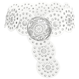 LUCHENGYI Women Western Belts Boho Disc Waist Metal Cowgirl Leather Vintage Rhinestone Belt for Dress Jeans