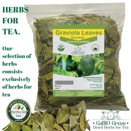 Soursop Graviola leaves Premium (115 cups) 350 leaves aprox, Big Bag, Hojas de guanabana, tea Soursop, Whole Dried Herbs,. (4.5 oz) 350 leaves aprox. Gabio Green.
