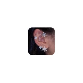 Jumwrit Snowflake Ear Cuff Earrings Rhinestone Ear Cuff Clip Ear Crawler Earrings No Piercing Ear Wrap Earrings for Women Girls（Silver）