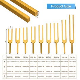 sourcing map Tuning Fork Set 9 Pcs Tuning Forks Aluminium Alloy for Instrument Treatment Yoga Sound Testing Tuning Fork Tool Set Violin Guitar Tuner Device Golden with Rubber Mallet and Bag