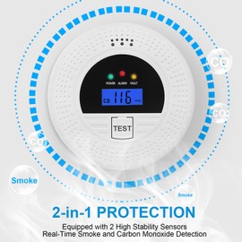4-Pack, Smoke and Carbon Monoxide Detector, Smoke Detector Carbon Monoxide Detector Combo with Test Button, Digital Display, 85dB Alarm for Home and Office