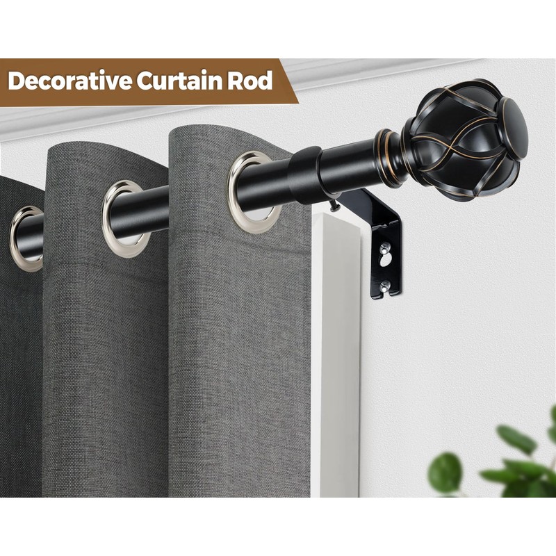 KAMANINA Curtain Rods for Windows 48 to 84 Inch, Black