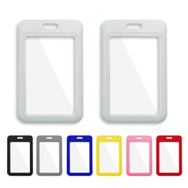 1 Pcs ID Badge Holder with Double-Sided Windows Vertical Hard Plastic Case White Card Protector Pouch for Office School ID Credit Cards Proximity Key Cards Driver’s Licenses and Passes