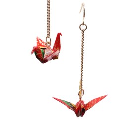 Origami Earrings by Tessa Osaka - Handmade Origami Crane Earrings (Red)