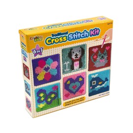 The Magic Toy Shop 6-in-1 Cross Stitch Kit Assorted Embroidery Boards with 36 Coloured Threads Included, Sewing Kit for Beginner Kids Embroidery Craft Set Creative Play