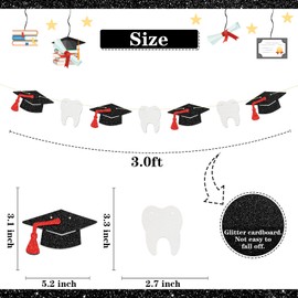 Dentist Graduation Banner Tooth Garland Bunting Banner Doctor Grad RDH Dental Medical Graduation Party Decorations Black White Glitter