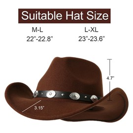 Lanzom Women Men Felt Wide Brim Western Cowboy Hats Belt Buckle Panama Hat (Coffee, Large-X-Large)