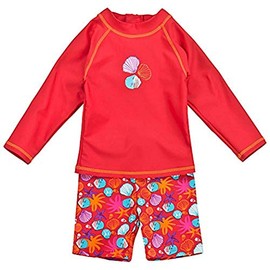 Landora®: Baby / Toddler Swimwear Long Sleeve Set of 2 with UV Protection 50+ and Oeko-Tex 100 Certification in Red or Purple, red
