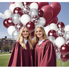 Graduation Party Decorations Maroon/Maroon White Graduation Decorations Class of 2025,Burgundy White Silver Balloons/Burgundy Grad Birthday Party Bridal Shower Wedding