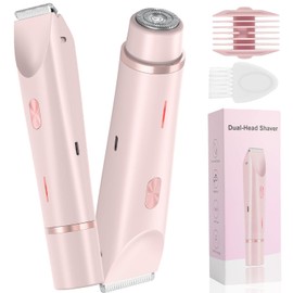 CARYWON Bikini Trimmer for Women, Waterproof Bikini Shaver with Dual Head Design, Cordless Rechargeable Shaver for Women Private Area, Gentle Wet & Dry Hair Removal for Bikini Line & Underarms