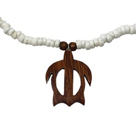 Zero Gravity Hawaii Koa Wood Honu Sea Turtle Pendant Puka Shell Necklace Choker