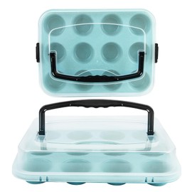 Spmarkt Blue 12-Cup Muffin Pan with Lid, 2-Pack Metal Cupcake Pan with Handle, Portable Blue Muffin Pans Nonstick 12 with Cover Ideal for Easy Carrying, Holiday, Party and Travel