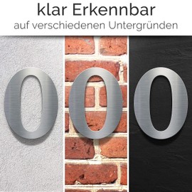 N-02-0-E Stainless Steel House Number 0 - Solid, Weatherproof and Rustproof - 14 cm Large - with Mounting Material - Brushed Design House Number Sign