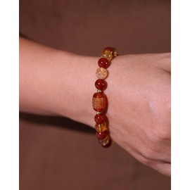 Xfoxstal Feng Shui Bracelet Citrine Stretch Agate Carving Sutra Beads for Bracelets for Women Men Good Luck Bracelets for Women Elastic (Red Agate)