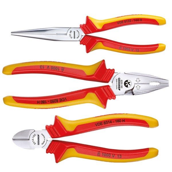 GEDORE VDE S 8003 H VDE Pliers Set with VDE Insulating Sleeves 3 pcs