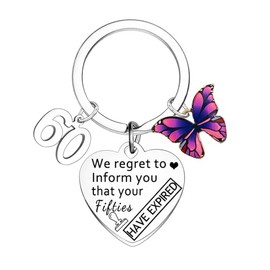 Ghloyza Birthday Keyring Sweet Birthday Gifts for Women Men 16th 18th 30th - 60th Happy Birthday Jewelry Butterfly Charm Keyring Funny Gifts for Birthday Present for Family Friends (60th)