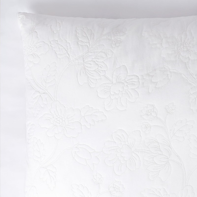 White Quilted Euro Shams Set of 2 Cotton Floral Large