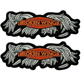 BROKEN WINGS EMBROIDERED BIKER CHOPPER PATCH - 2PC IRON ON OR SEW  5"x2"