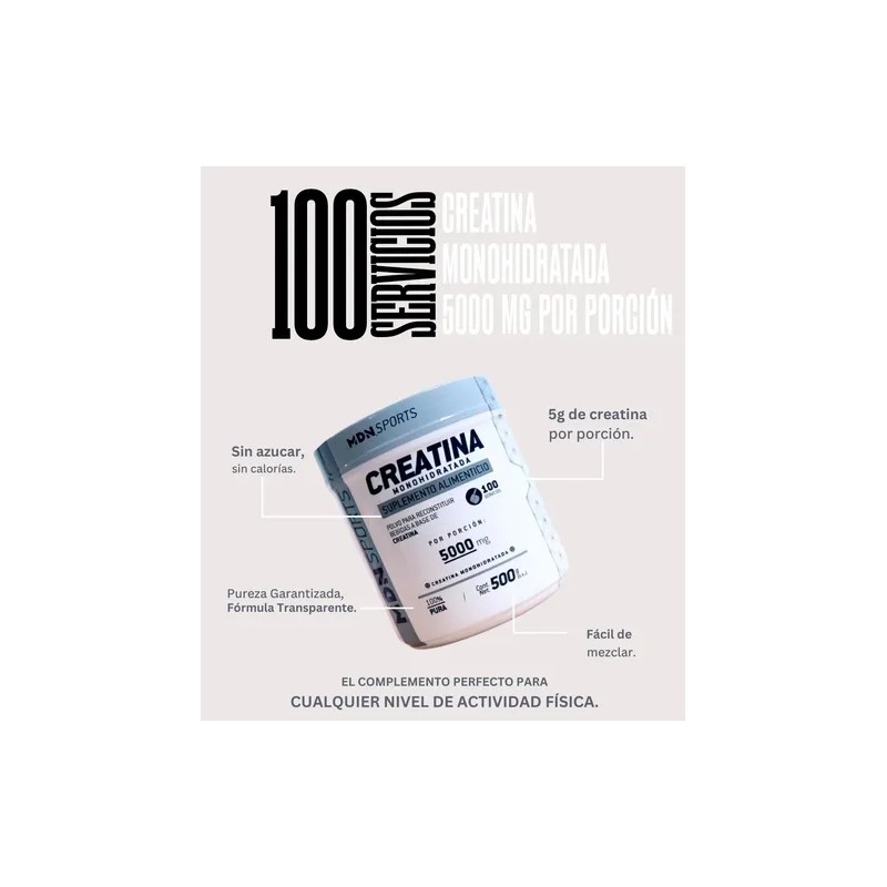 Creatina Monohidratada En Polvo Alta Pureza 500g Mdn Sports