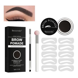 SHEEYOON Eyebrow Stamp Stencil Kit, One Step Brow Shaping Kit with Brow Pomade and 10 Easy Brow Stencils, Waterproof & Long Lasting Brow Pomade and Stencils Kit (05 Ebony Tree)