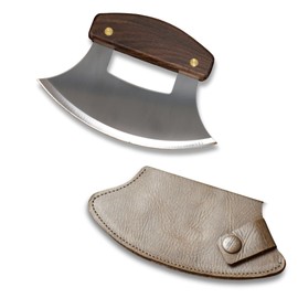 World Orphans Ulu Knife with Genuine Leather Sheath - Made in Alaska Rocker/Mezzaluna Knife with Guatemalan Leather Sheath