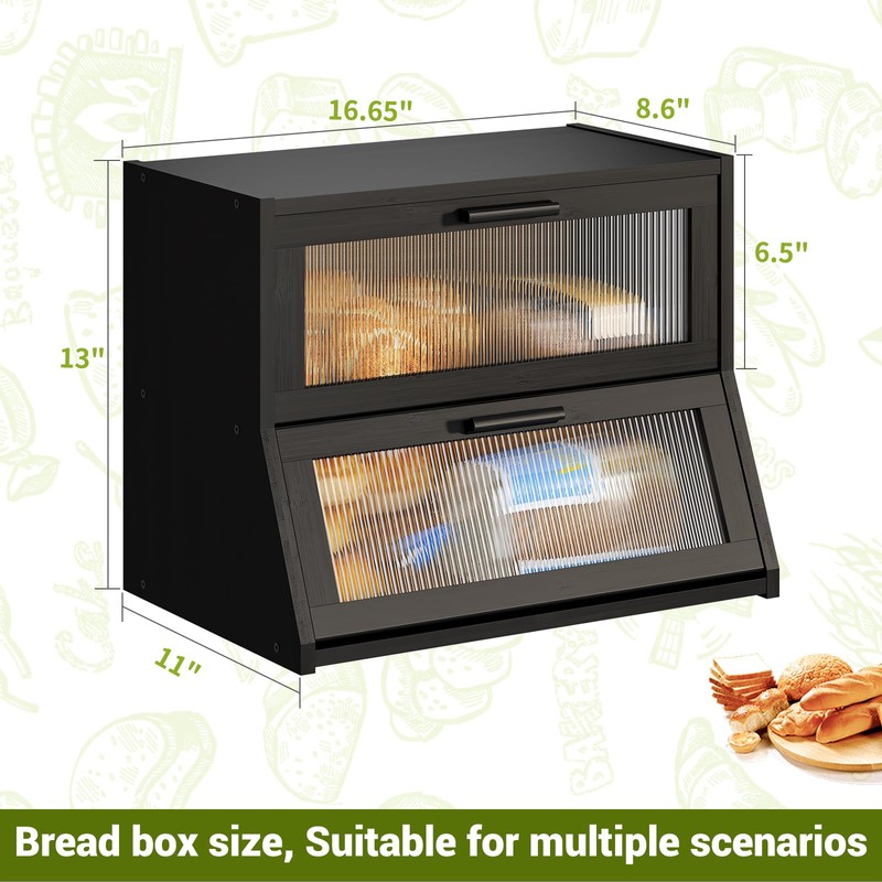 BMOSU Large Bread Box Double Layer Bamboo Bread Box for