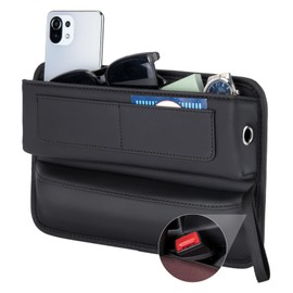 ALIOBC Car Seat Gap Filler Organizer, Car Storage Organizer Front Seat Premium Faux Leather Car Seat Storage Box Car Organizer For Phones, Glasses, Keys, Cards, Black, 1 Pack