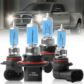 NSDXCT For Dodge Ram 1500 2500 3500 (2006-2008, 2-Headlamps 2009-2012) High Performance Headlight Bulbs 9008/H13 High/Low Beam+9145/H10 Fog Light Car Replacement Bulb Combo, Plug and Play, 4 PCS