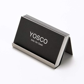 Soporte para tarjetas de visita de acero inoxidable para computadora, oficina, tarjetero, organizador de colección para tarjetas de nombre, exhibición de tarjetas de visita, paquete de 2 (negro)
