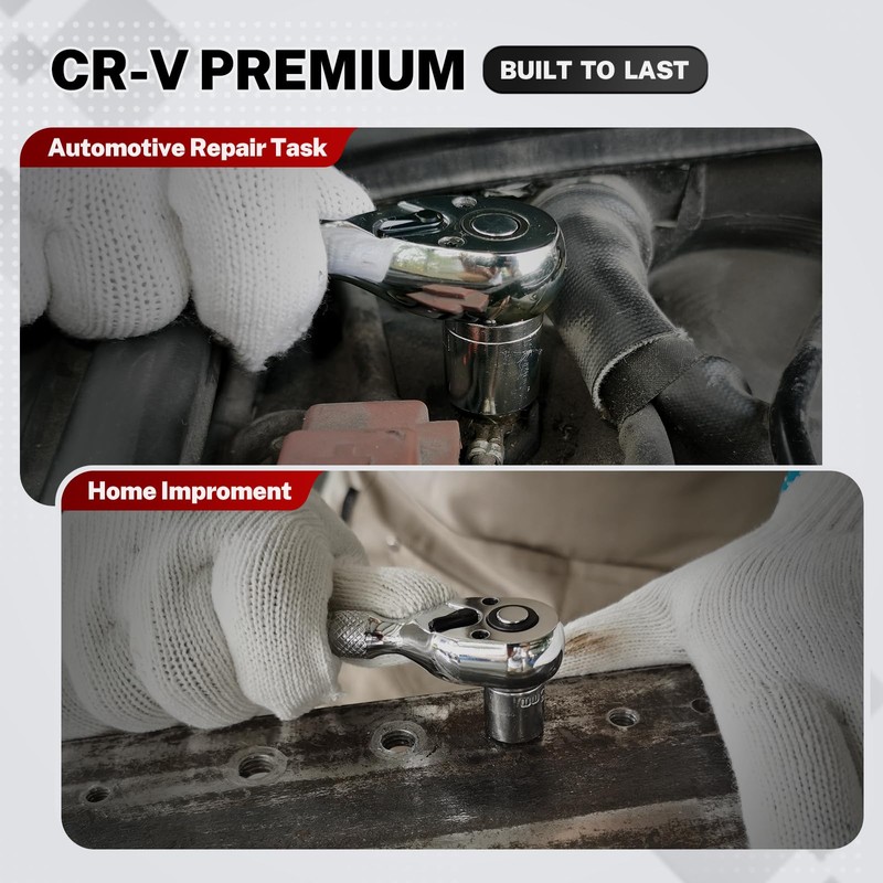 TOMMARS Stubby Ratchet Set, 1/4", 3/8", 1/2" Drive Ratchet Handle