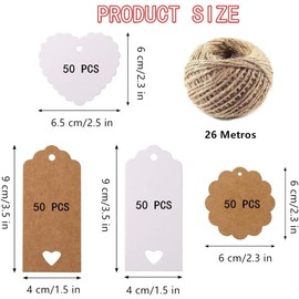 Kraft Paper Tags - 200Pcs Vintage Wedding Hang Tags, Brown Price Tags, Gift Tags With Jute Twine for Crafts and Weddings