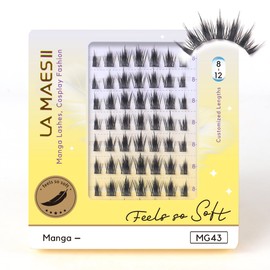 LA MAESII Manga Lash clusters, Cluster Lashes with Spikes Anime Lashes, Individual Lashes Natural Look Eyelashes Manhua lashes Soft & Thin Band 56pcs 8-12mm (Manga)