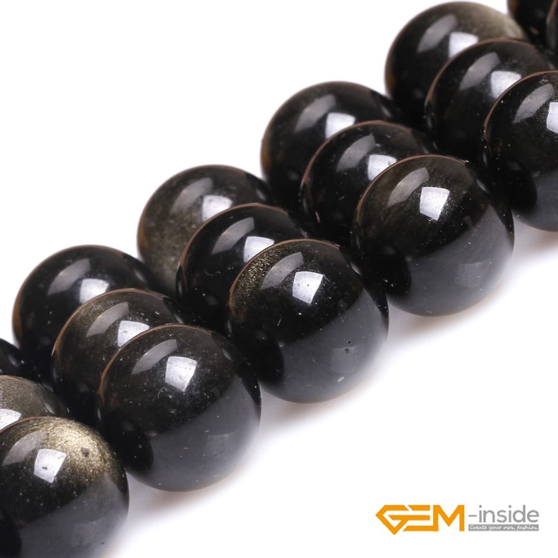 GEM-Inside - Cuentas redondas naturales de obsidiana dorada semipreciosas de