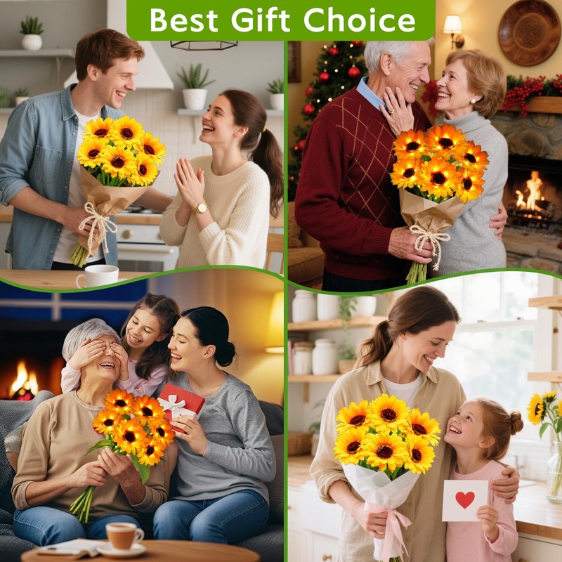 Solar Sunflower Lights Outdoor Garden Decor, 6 Pack Solar Flowers
