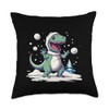 Funny Snowball Fights Happy Dinosaurs and Snowball Fighter Throw Pillow,