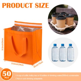 FoldTier 50 Pcs Insulated Take Away Bags Bulk Thermal Insulation Food for Coffee Milk Tea Hot Cold Food Fresh Seafood Cooler Pizza Delivery Bags for Catering Restaurant Grocery(Orange)