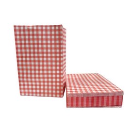 50 pcs kraft paper bag, 2 lb Striped lunch bag, flat bottom takeaway bag for shopping malls, food trucks, convenience stores and bakeries (Red)