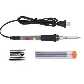 GLE2016 Electric Soldering Iron Kit 60W Adjustable Temperature Welding Soldering Iron with 5pcs Different Tips, 1 Solder Wire 1.0mm Dia. (Soldering Irons) (Upgrade Grey)