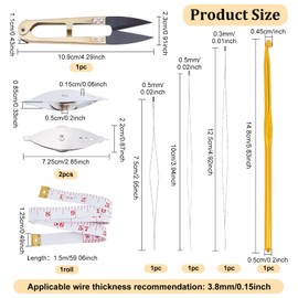 BENECREAT Set of 8 Bobbin Occhi Shuttle Silver Metal Needle Occhi Sewing Craft Tools, Including Iron Shuttles, Aluminium Crochet Hook, Scissors, Soft Tape Measure and Bead Needles with Large Eyelets
