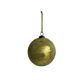 Creative Co-Op Round Glass Ball Ornament in Distressed Finish, Matte Olive Green and Gold