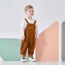 Volunboy Unisex Baby Dinosaur Dungarees, Corduroy Adjustable Sleeveless Romper Jumpsuit, Pumpkin