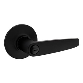 Kwikset Safelock SL4000WI-514 Winston Lever Round Rose Push Button Privacy Lock with RCAL Latch and RCS Strike Matte Black Finish
