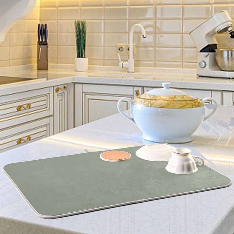 Dish Drying Mat 18x24 For Kitchen Counter Sage Green Absorbent