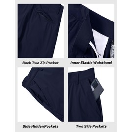 MoFiz - Pantalones cortos de golf delgados y elásticos para hombre, ligeros de 9 pulgadas, frente plano, para golf, senderismo, cintura activa, marino, 34 Regular