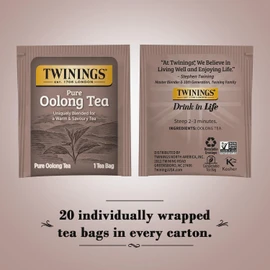 Twinings Pure Oolong Tea 2-Pack – Golden Caffeinated Tea, Individually Wrapped Tea Bags, 20 Count Each