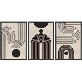 SIGNLEADER Framed Canvas Print Wall Art Set Duotone Geometric Black & White Polygons Abstract Modern Art Geometric Zen Mid-Century for Living Room, Bedroom, Office - 16"x24"x3 BLACK