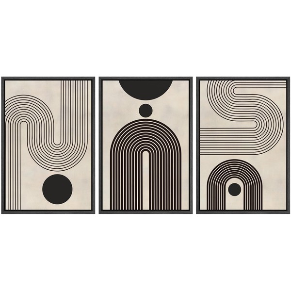 SIGNLEADER Framed Canvas Print Wall Art Set Duotone Geometric Black